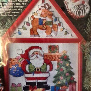 Christmas Cottage Santa & Rudolph Embroidery Kit-counted cross stitch